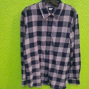 Lands' End Women's Navy and Gray Plaid Button Down Shirt